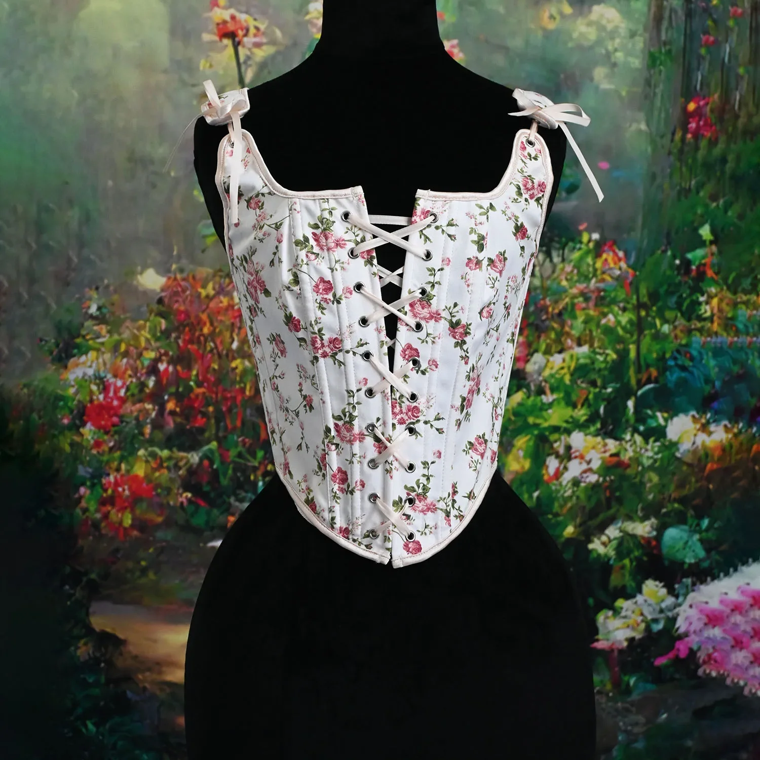 

Women Pink Rose White Corset Vintage Elegant Victoria Bustiers Sexy Tank Top Lace Up Cute Sweet Camisole Overbust Body Shaper