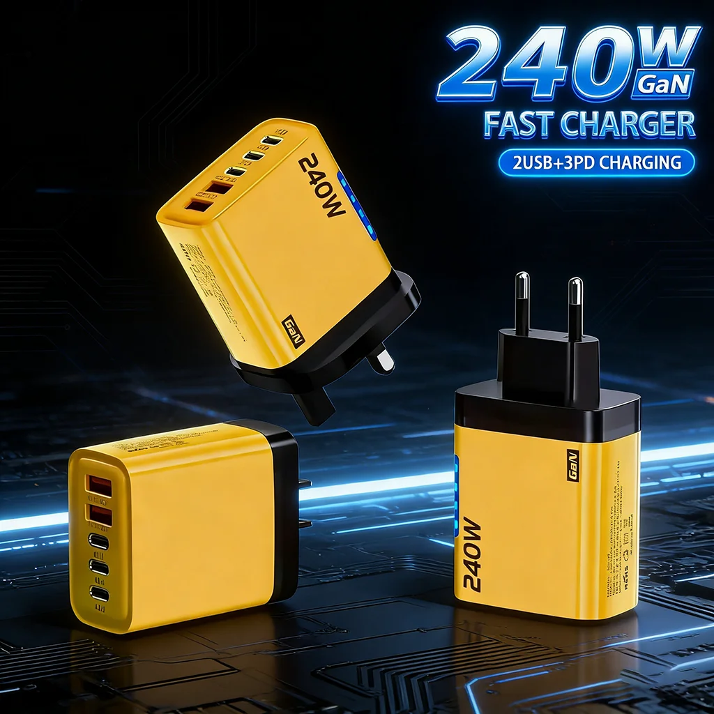 

5-in-1 240W GaN Wall Charger – 3 USB-C 2 USB-A for iPhone 17 16 Samsung S25 S24 Xiaomi 15 16 17 Huawei Mate 60 70 Fast Charging