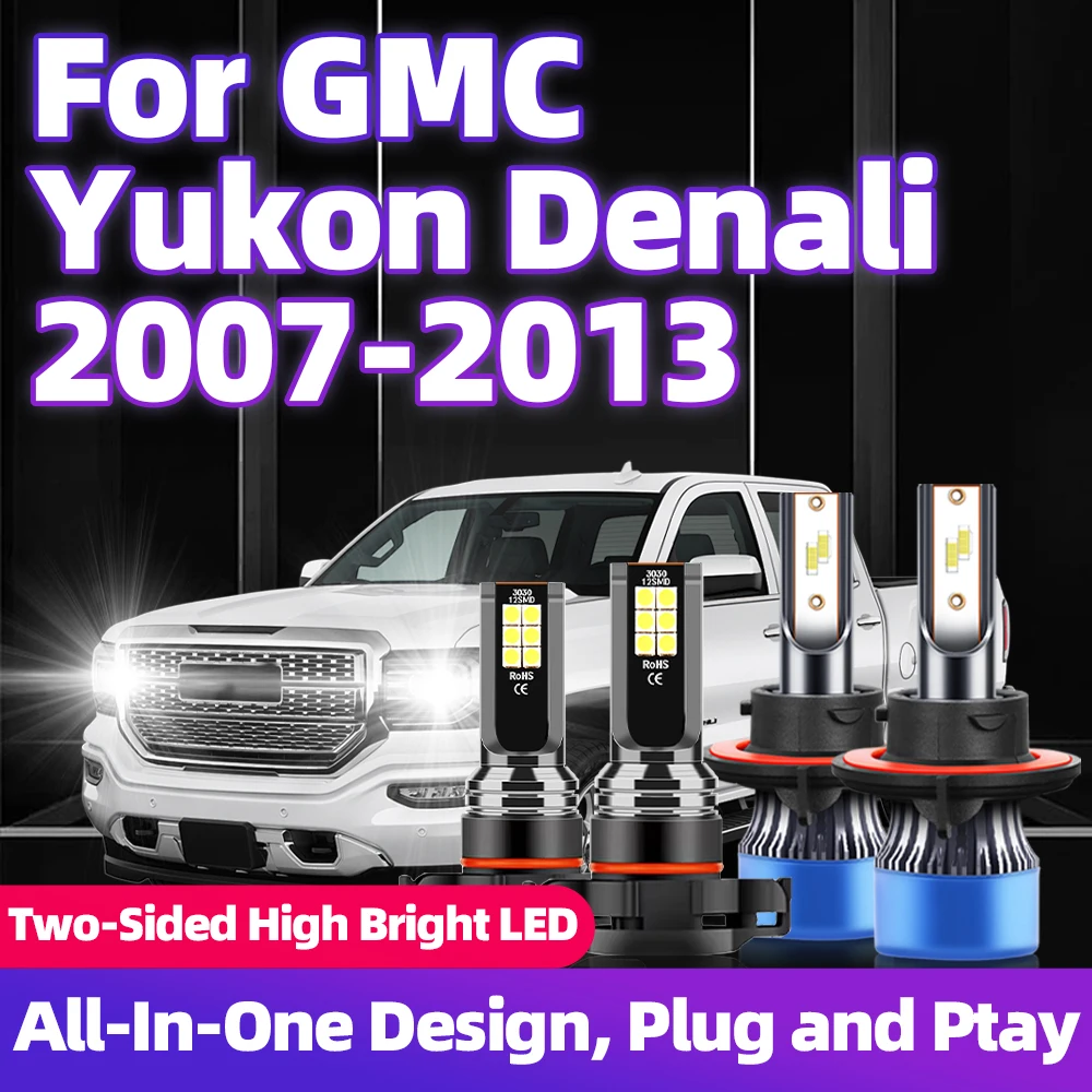 For GMC Yukon Denali 2007 2008 2009 2010 2011 2012 2013 LED Bulb Fog Lights 5202 H13 Hi/Low Car Headlight 15000LM Lamp 6000K 12V