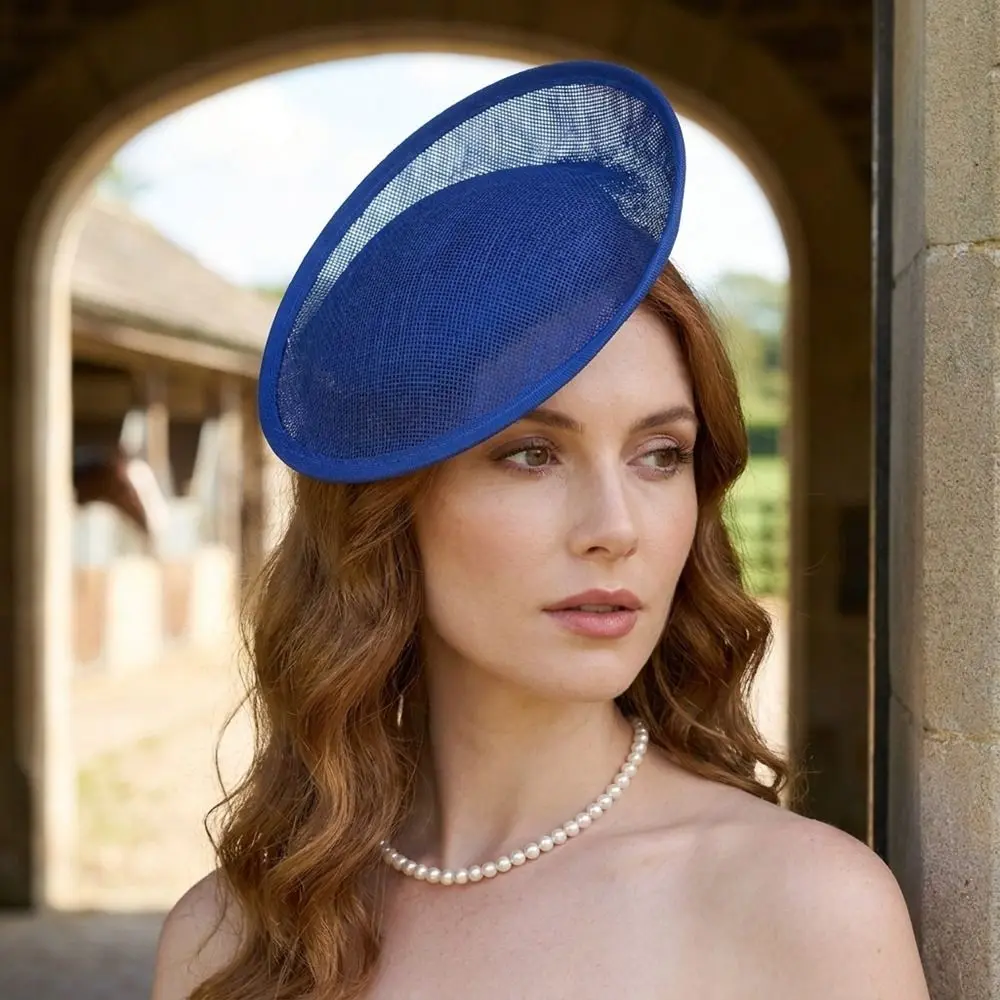 Solid Color Linen Yarn Fascinator Hat Base Wide Brim 20cm Vintage Fascinator Hat 1920s Hair Accessories Formal Hat