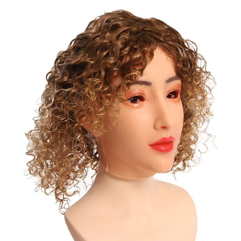 Party Festive Realistic Makeup Head Cover Mask Silicone Head Cover Full Mannequin Head Mask With Hair Wigs