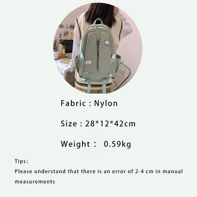 TRAVEASY Nylon Cute Rabbit School Backpack Female Kawaii Back Pack Pink Cartoon Woman Schoolbag for Girls New 2022 Waterproof