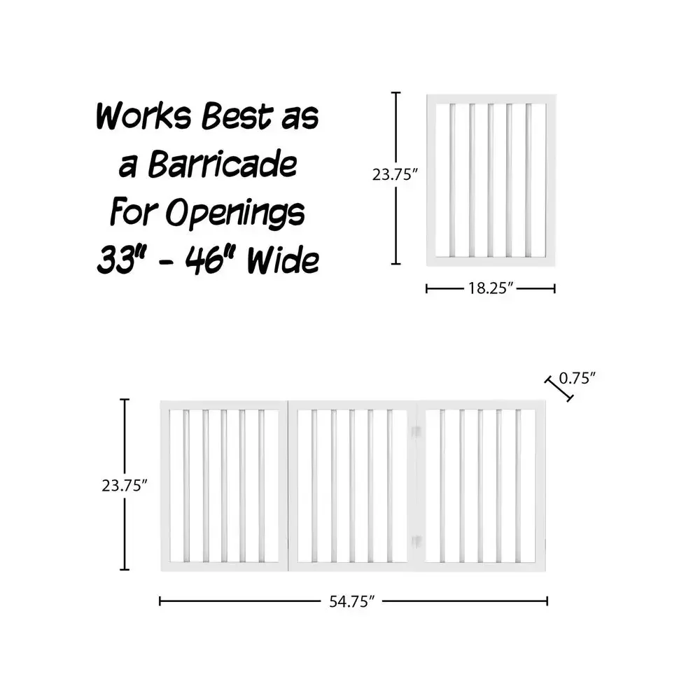 Wooden Folding Pet Gate 3 Panel Freestanding Barrier Stairs & Doorways Foldable Retractable Design White Color Ideal Small Dogs