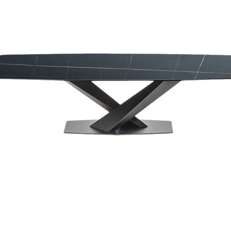 

Italian style, light luxury rock slab, dining table small apartment household, stainless steel marble