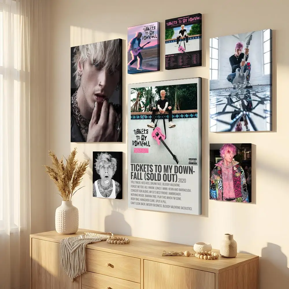 Singer M-Machine G-Gun K-Kelly Framed Wall Painting Framed Canvas Wall Art Waterproof Wall Decor For Living Room Bedroom