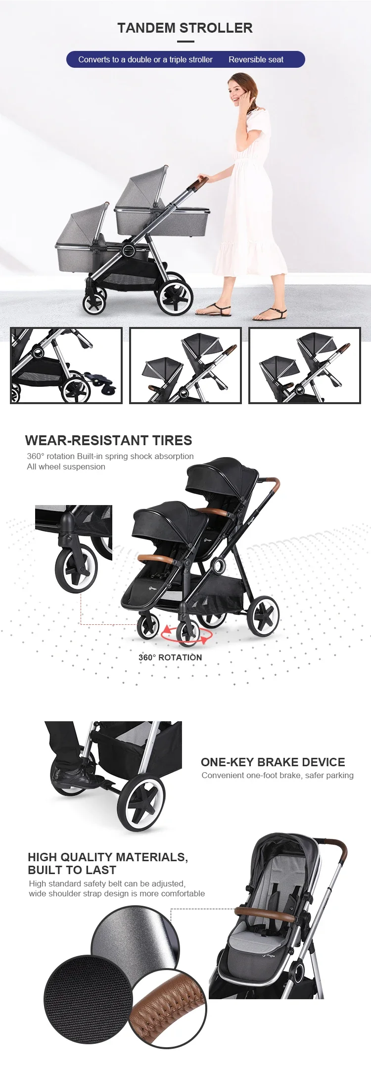 European Twin Bike Stroller 3 in 1 Double Stroller Infant And Toddler