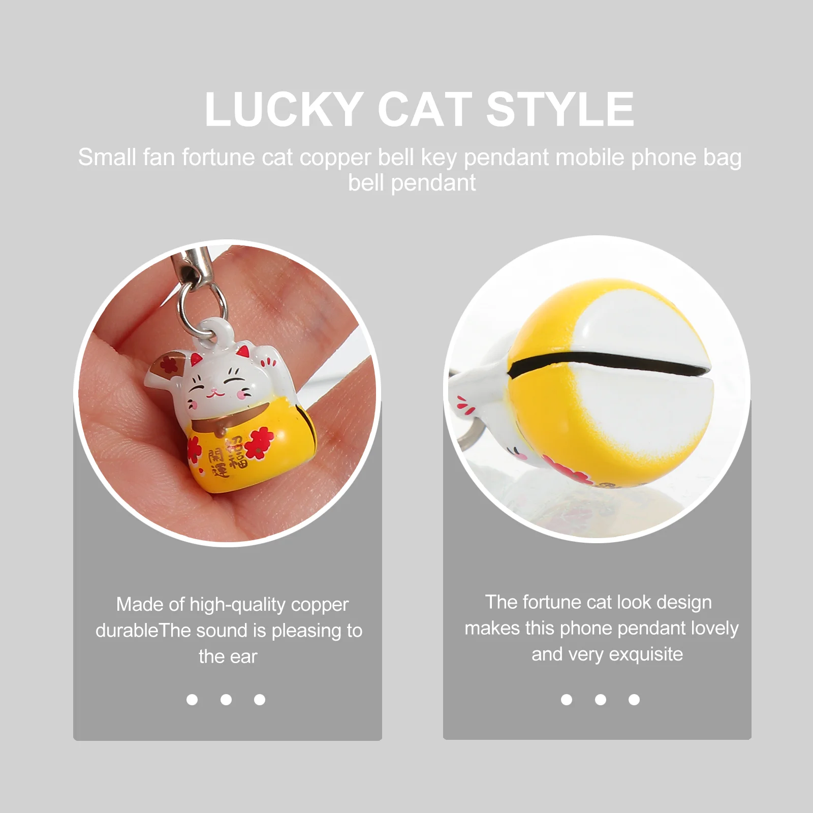 5 Pcs Lucky Cat Brass Bell Chinese Lovely Phone Chain Copper Pendant Charm Fortune Charming Lanyard Decoration Miss