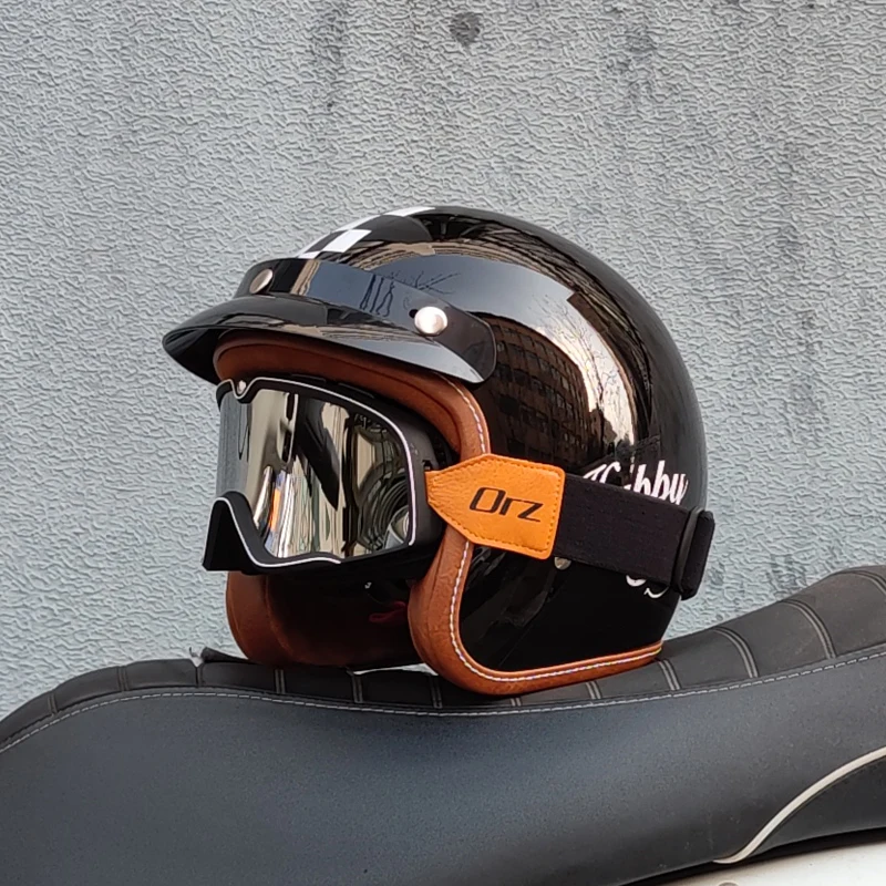 ORZ Classic DOT approved retro exposed motorcycle helmet 3/4 half, suitable for motorcycle jet helmets for adult men and women