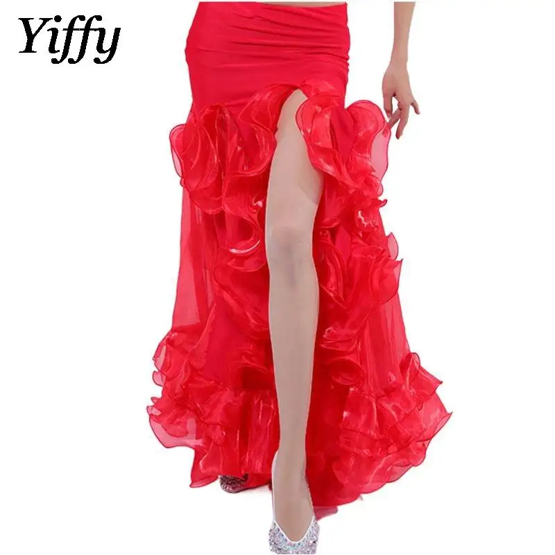 High Quality Belly Dance Performance Skirt for Women Split Hem Long Skirt Stage Practice Costume Curled Swing Indian Dance Skirt