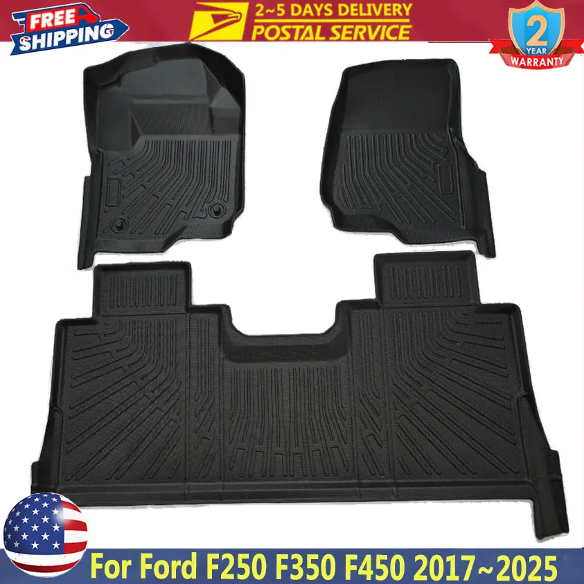 

3D коврики из ТПЭ для Ford F-250 F-350 F-450 2017–2025 гг. Super Duty Crew Cab TPE водонепроницаемый противоскользящий комплект напольного коврика