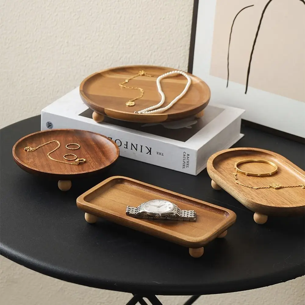 

Multipurpose Retro Kitchen Serving Tray Solid Wood Decorative Serving Platter Reusable Portable Wood Pedestal Stand Photo Props
