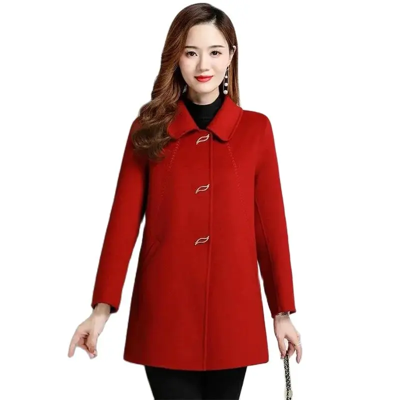 

Fashion Single Breasted Woolen Coat Women's Korean Version Spring Autumn Jacket Casual Woolen Blend Outerwear Coat Tops Female