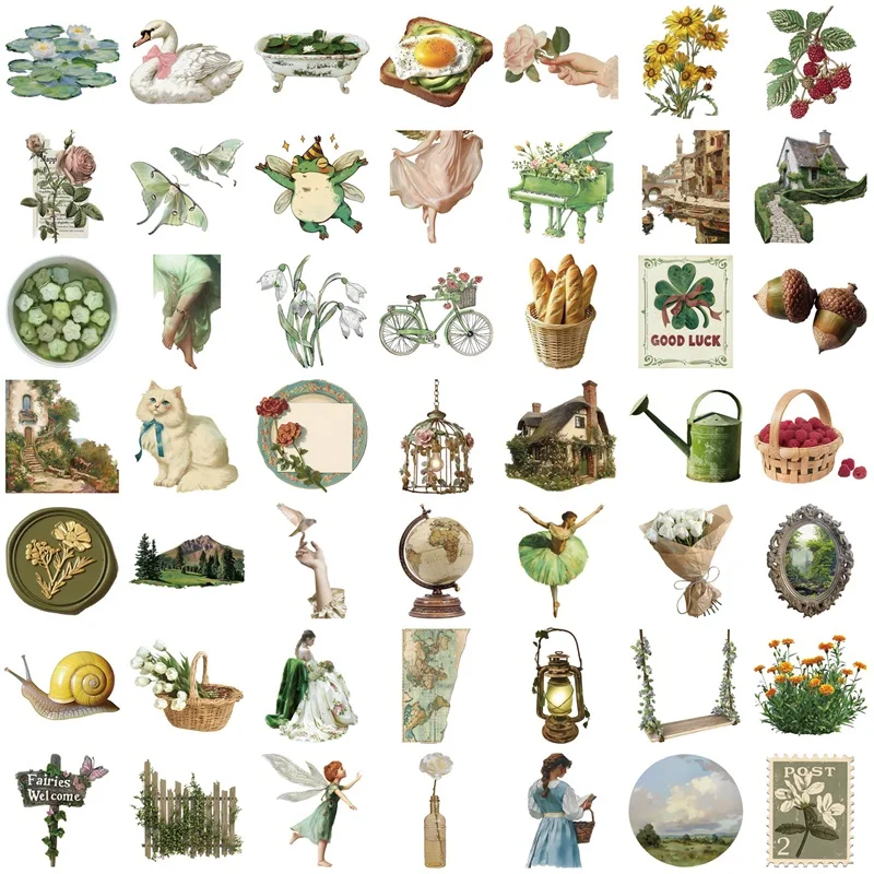 10/30/50PCS Vintage Rural Life PVC Sticky Sticker Aesthetic Children's Stationery DIY Decoration Scrapbooking School Supplies