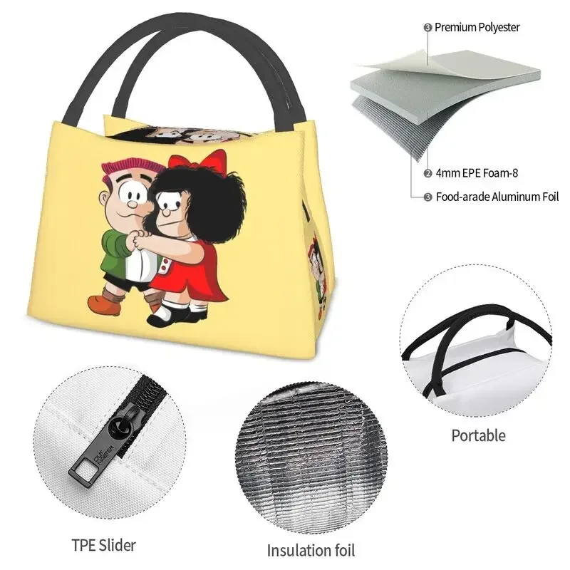 Mafalda And Manolito Dancing Lunch Boxes for Women Quino Cartoon Thermal Cooler Food Insulated Lunch Bag Office Pinic Container