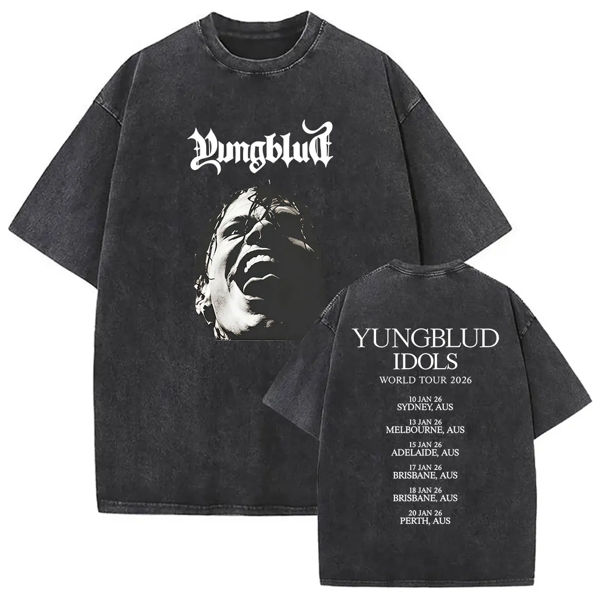 YUNGBLUD Idols World Tour 2026 Vintage Washed T Shirt Men's Women Street Rock Punk Short Sleeve T-shirt Hip Hop Clothing T-shirt