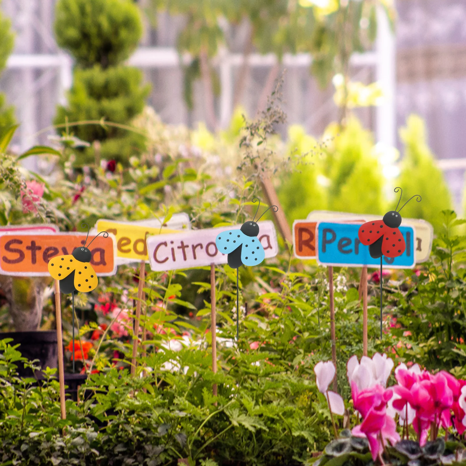 3 stks Kleurrijke Lieveheersbeestje Tuin Stake Decor Simulatie Insect Gazon Ornament Voor Outdoor Yard Patio Bloempot Decoratie