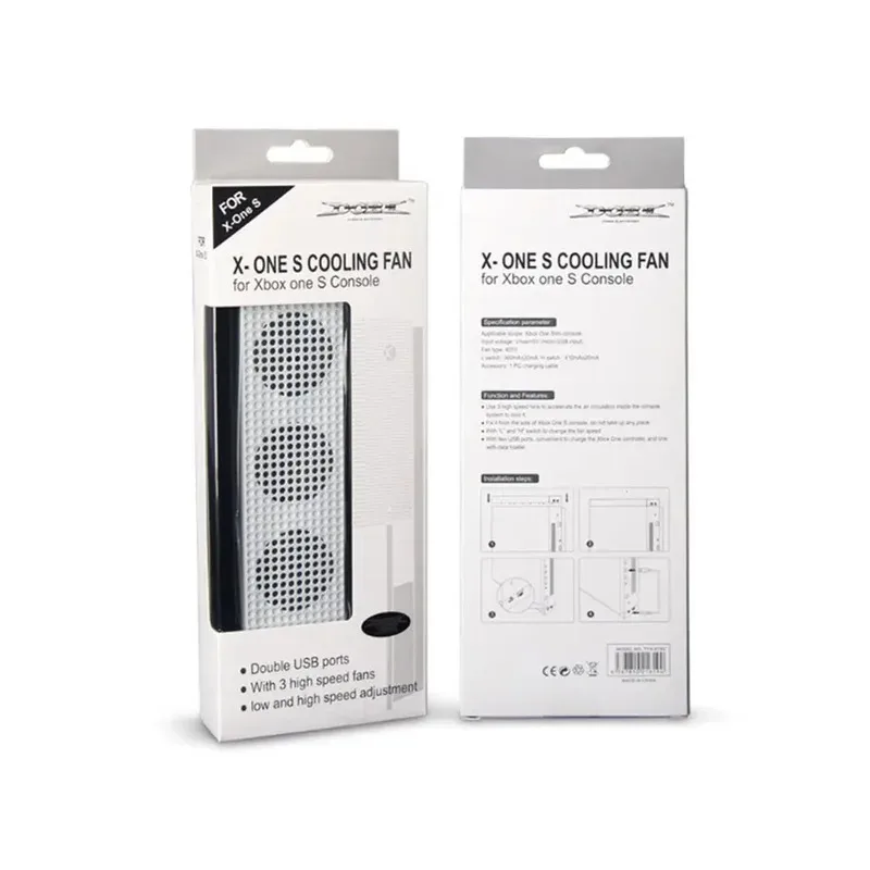 Gaming Console Cooling Fan - 2 USB Ports Hub & 3-Speed Adjustment for Xbox One S/Slim, H/L Mode Cooler