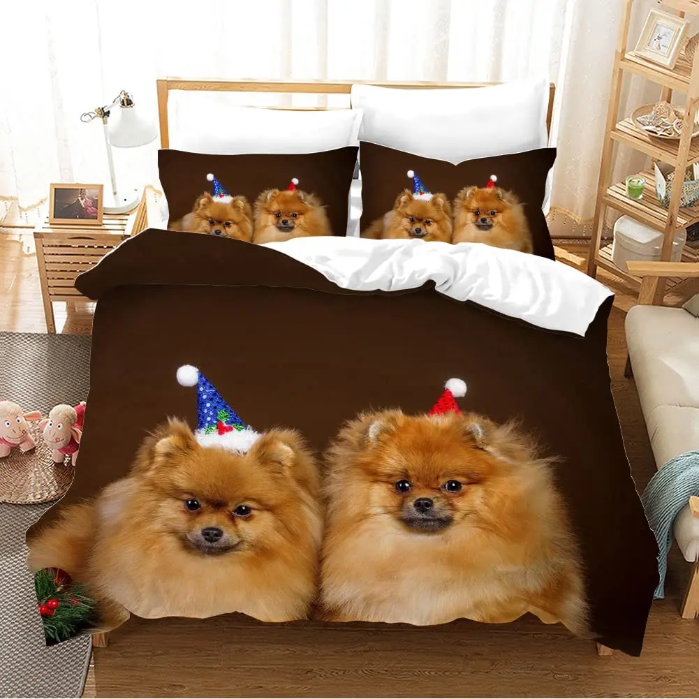 

Pomeranian Duvet Cover Set Animal Dogs Bedding Set 3D Cute Pet Bedclothes For Teens Double Queen King Size Polyester Quilt Cover