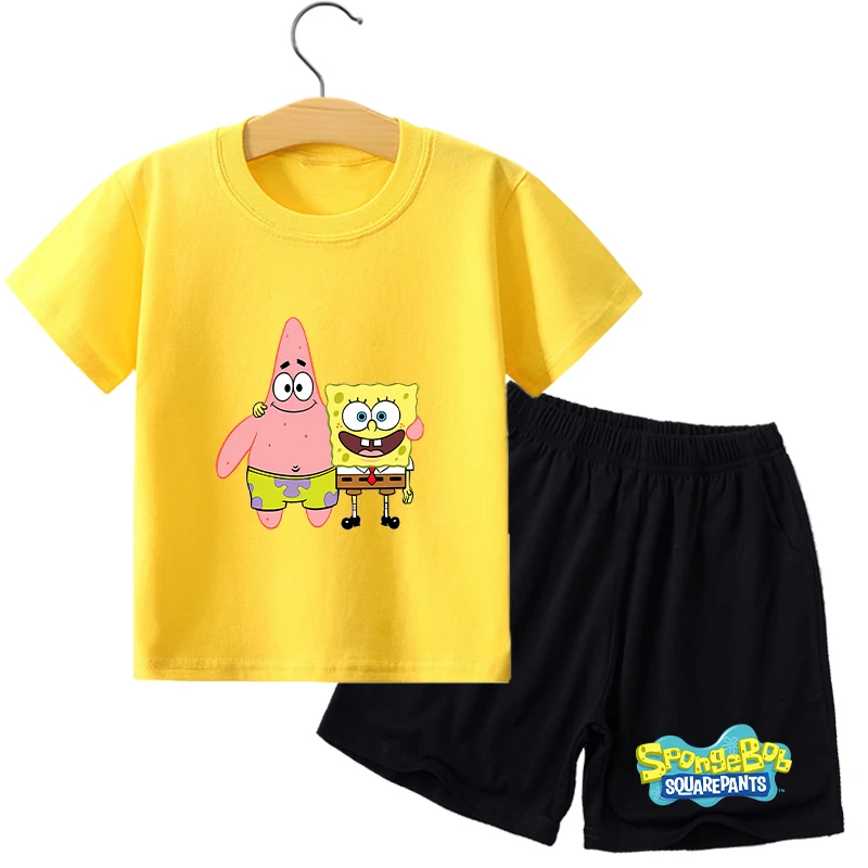 SpongeBob SquarePants Outdoor zestaw odzieży sportowej film Anime nadruk kreskówkowy dla dziecka domowa piżama t-shirt prezent na lato