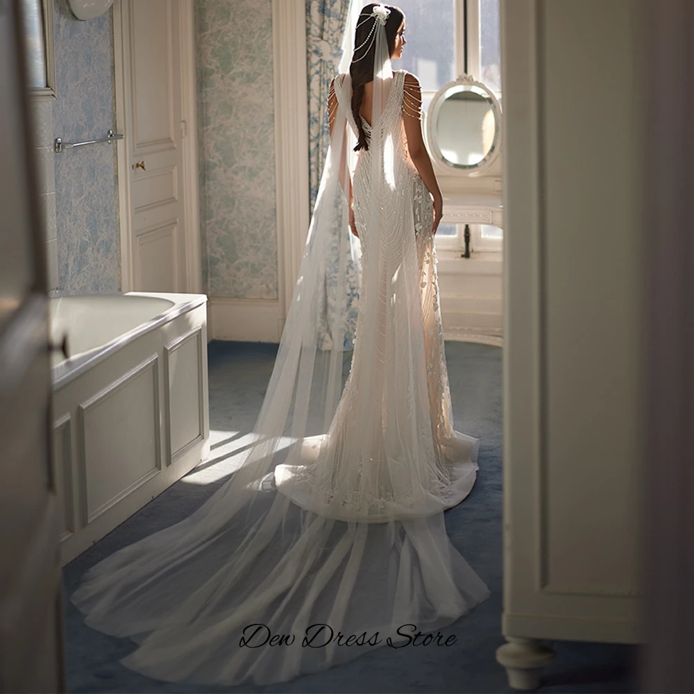 V-neck Sleeveless Customized Wedding Dress Exquisite Beading Mermaid Bridal Gowns High Quality Appliques Organza Robe de mariée