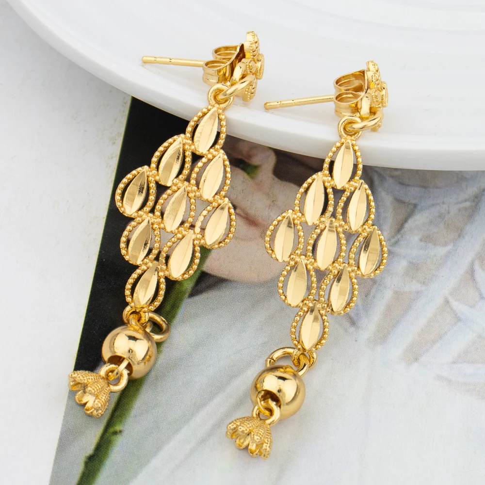 Dubai Gold Plated Jewelry Earrings Set Banquet Drop Women Lady Luxury Big Earrings for Girls Golden Hoop Earrings