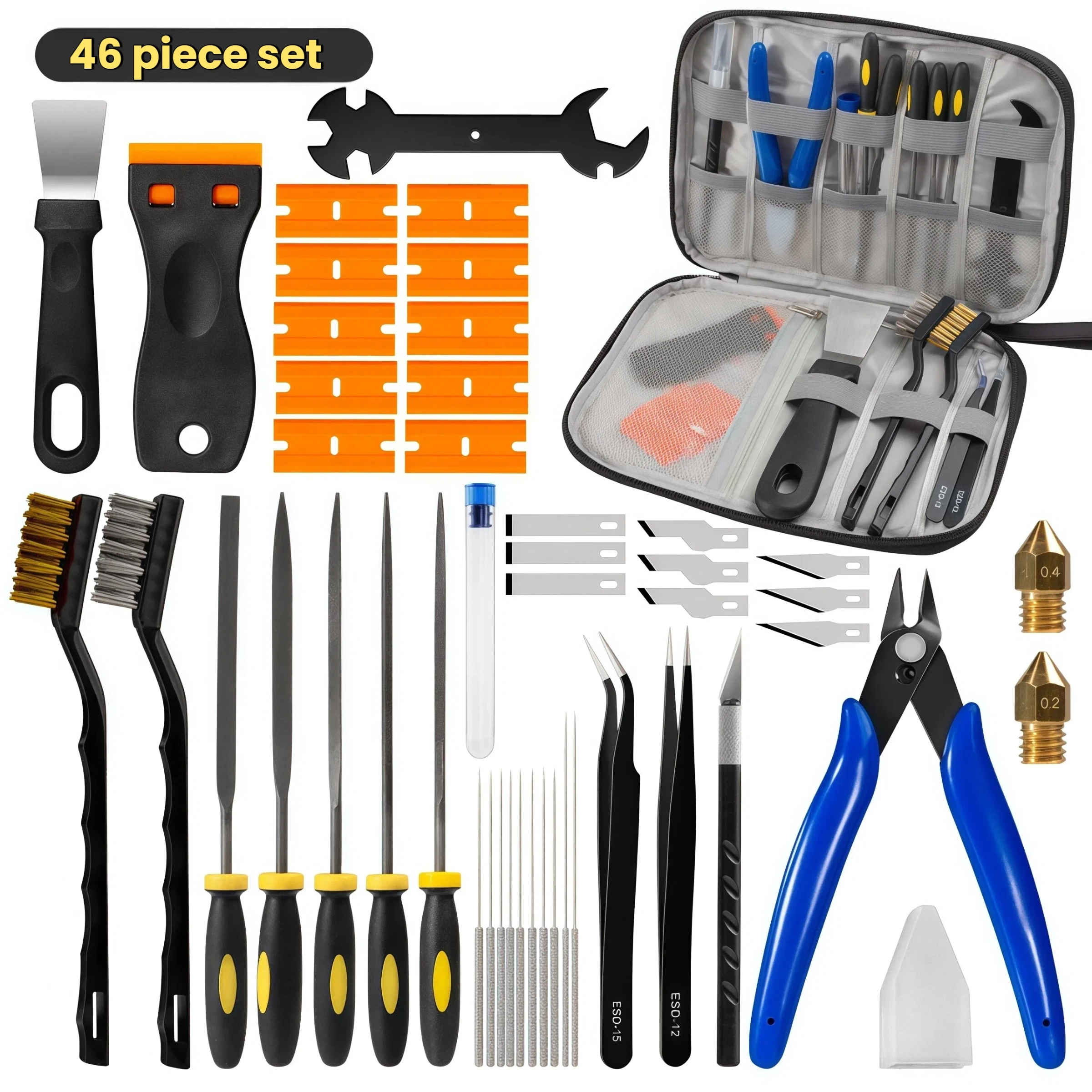 3D Printer Tool Kit 46/57-Piece Set Model Shovel Trim Burs Polishing Nozzle Cleaning Scraping off Sticks Grinding Cleaning