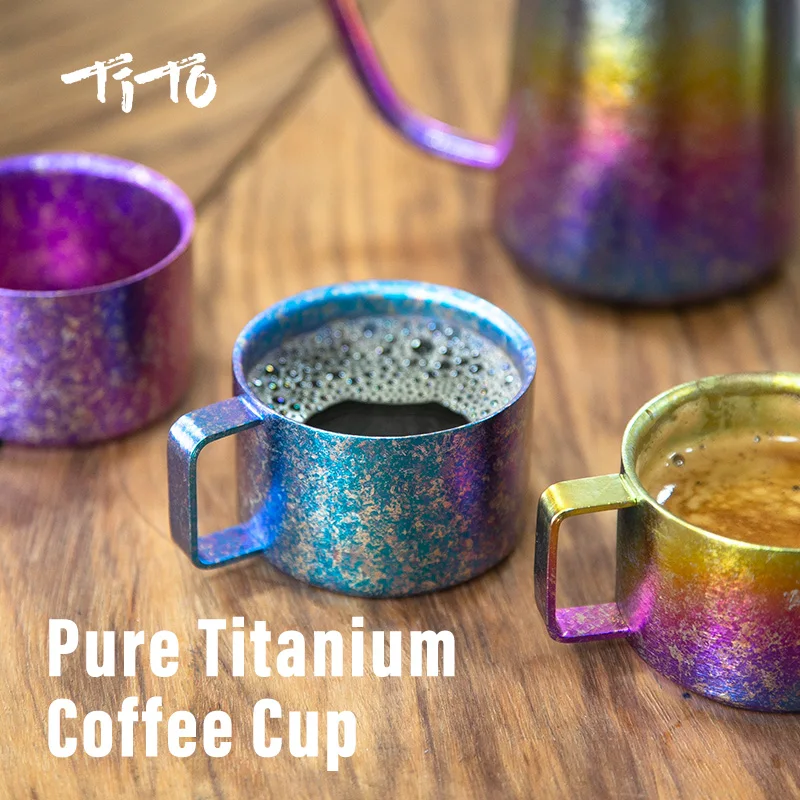 

TITO Pure titanium double-layer small coffee cup, teacup, milk drink cup, household outdoor water cup, exquisite and portable