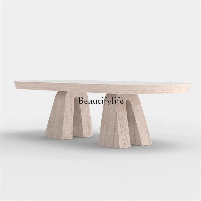 FG10*Wabi Sansan Oval Natural Roman Travertine Large Dining Table Oval