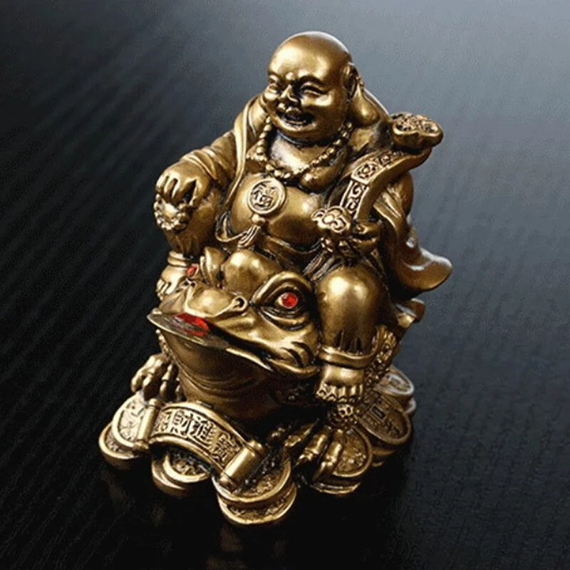 Chinese Maitreya Buddha Statue Toad Figurine Golden Decoration Gift Statue