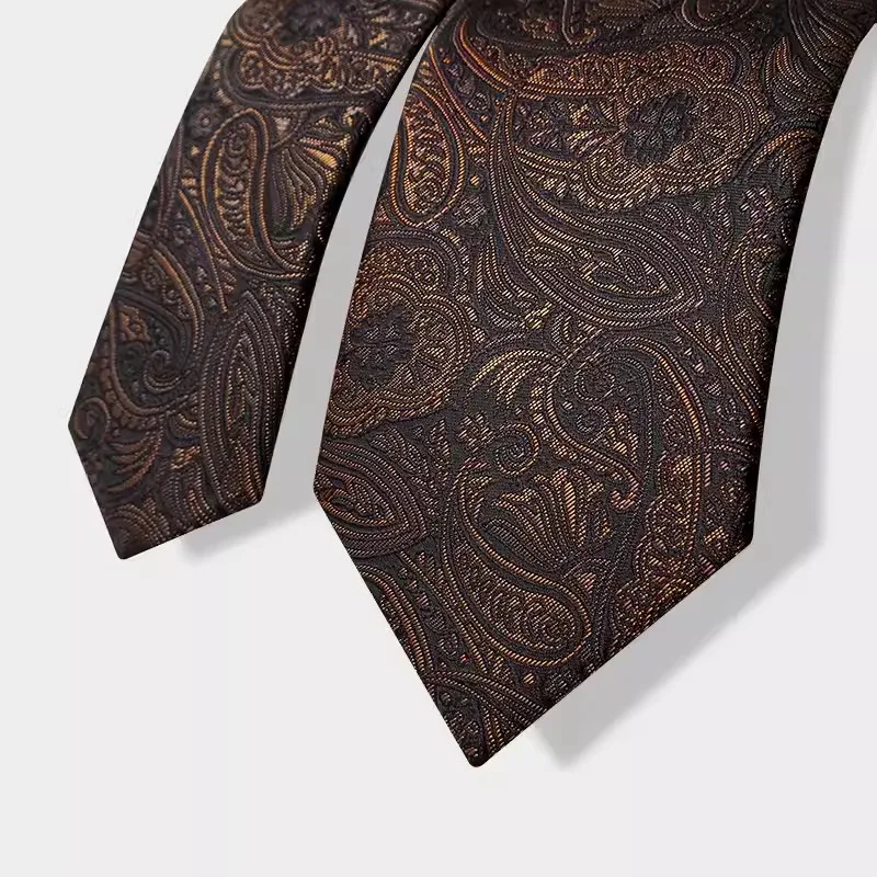 New 7CM Mens Ties Stripes Paisley Necktie Brown Color Formal Classic Business Neck Ties Jacquard Woven Necktie For Men Party