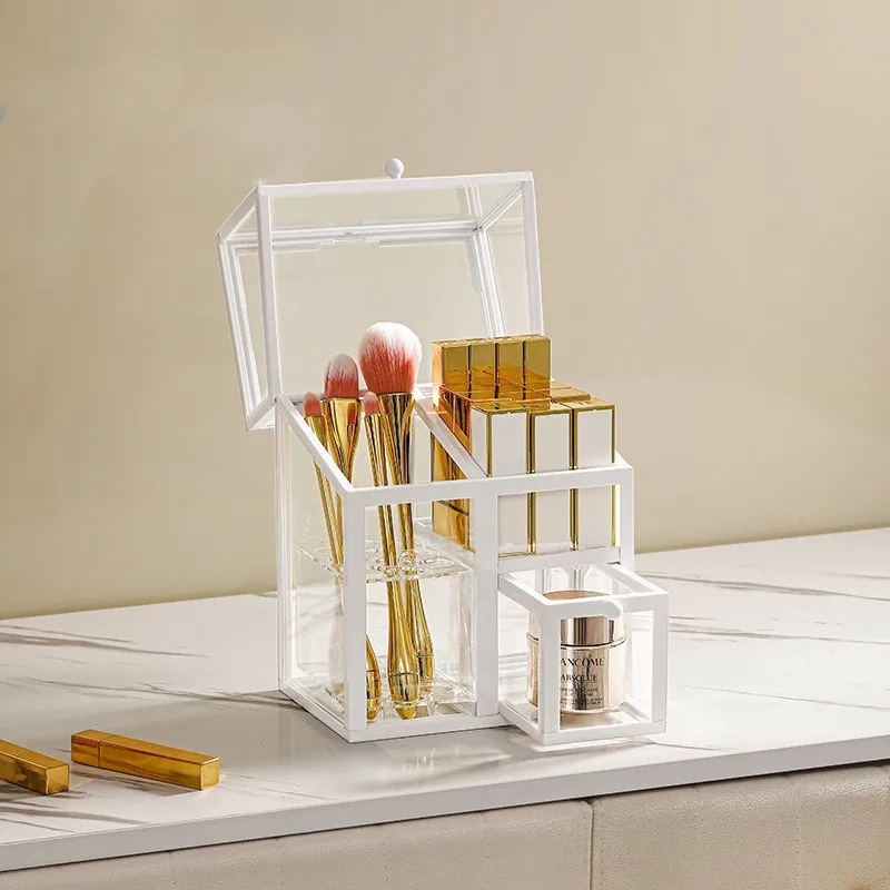 Glass Makeup Organizer Box Cosmetic Lipsticks Brush Jewelry Storage Holder Luxury Home Desktop Rack Bathroom Shelves