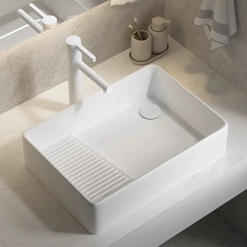Portable Durable Ceramic Rectangular Countertop Laundry Basin Washbasin Home Utility Wash Sink​