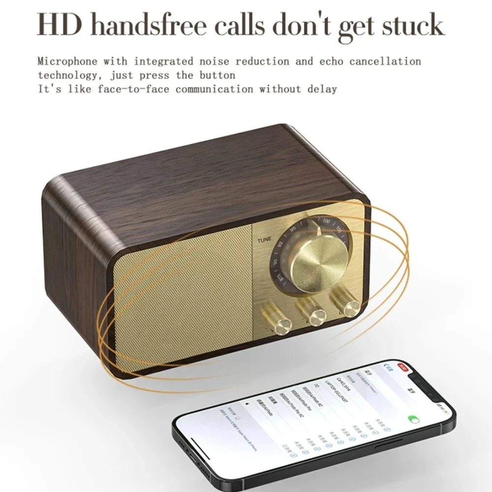 Portable Nostalgic Retro FM Radio Walnut Vintage Radio Receiver Wireless Subwoofer Bluetooth Speaker Sound Bar Supports TF Card