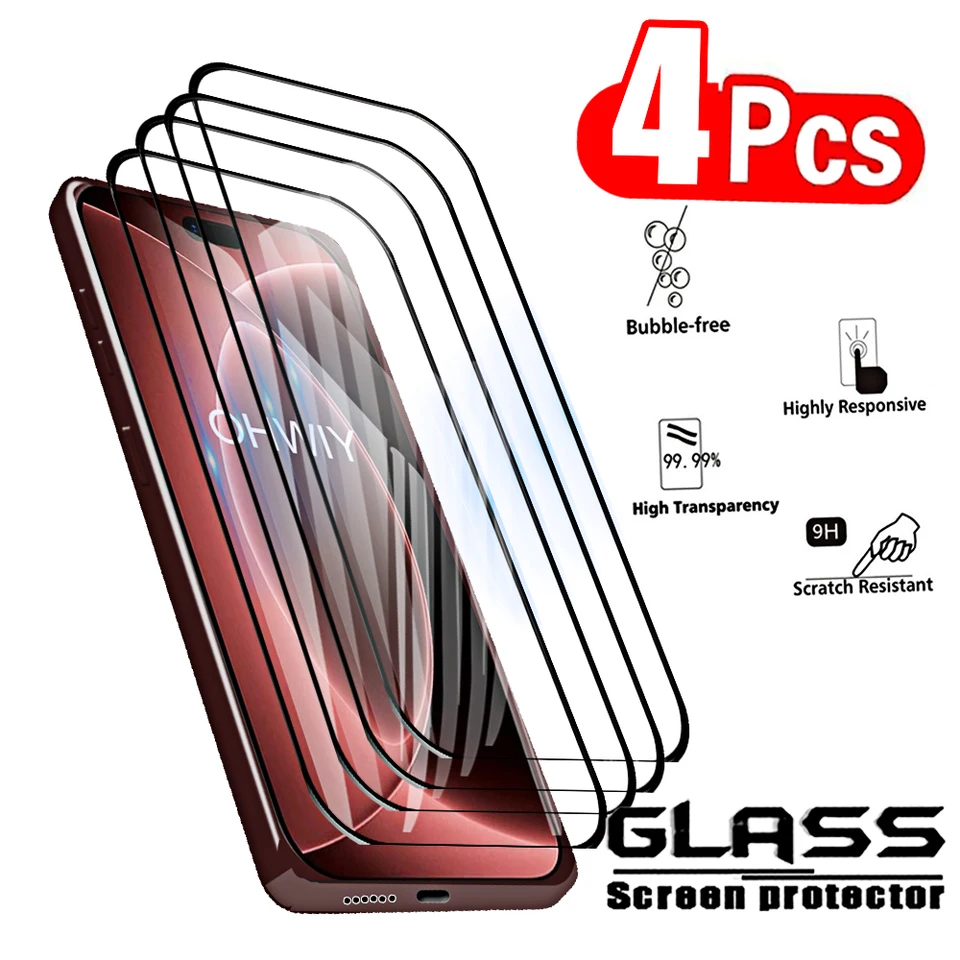 4 Piezas Vidrio Templado para iPhone 18 Pro max 17 16 15 14 13 12 11 Pro max 17e 16e plus mini Protectores de Pantalla Película Protectora Case 2