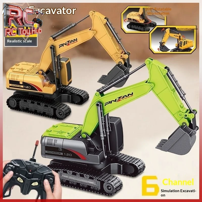 

PNZAN Remote Control Excavator Alloy 6 Channel 1:20 Scale Wireless Simulation Construction Toy Gift For Boys Deluxe Gift Box