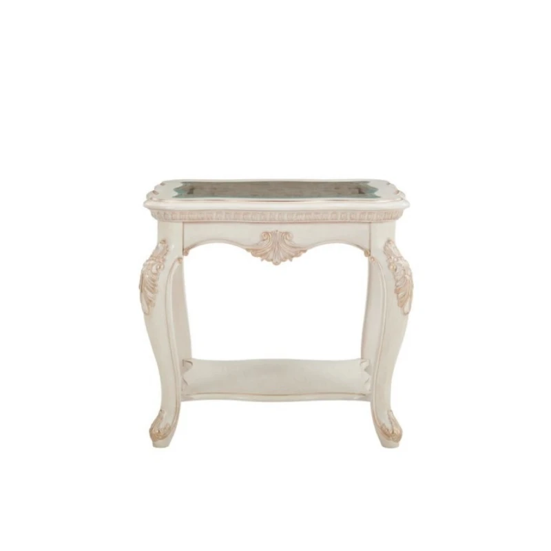

American solid wood square edge living room European glass small apartment French engraved table