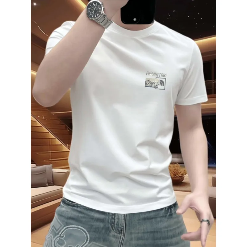 الاتجاه الأوروبي عالية الجودة قصيرة الأكمام تي شيرت 2026 الصيف عارضة إلكتروني طباعة Ins جولة الرقبة نصف كم