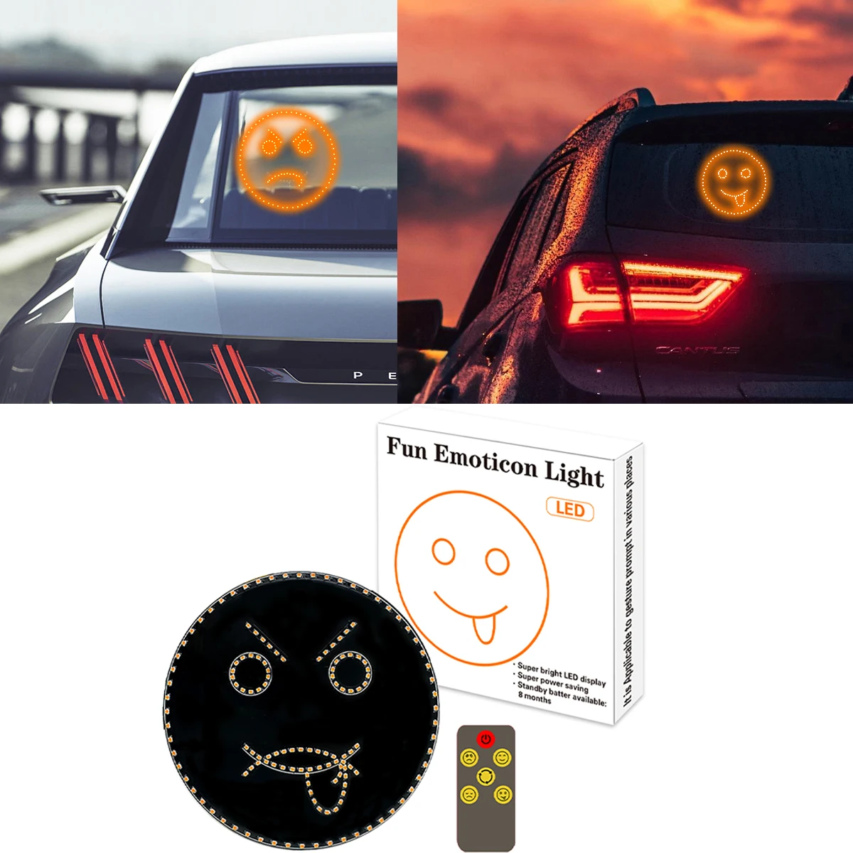 1set New Car Light Remote Multi Mode Fun Emoji Light LED Light Funny Rear Window Road Rage Sign Car Accessories