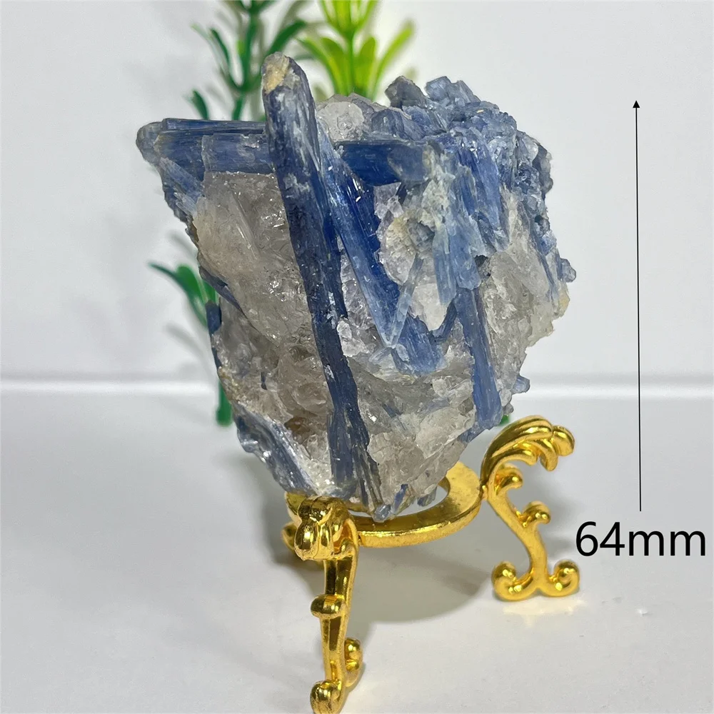 Crystal Natural Blue Kyanite Gemstone Specimen Raw Quartz Chip Wicca Spiritual Calcite Collect Home Decorated Healing +Stand