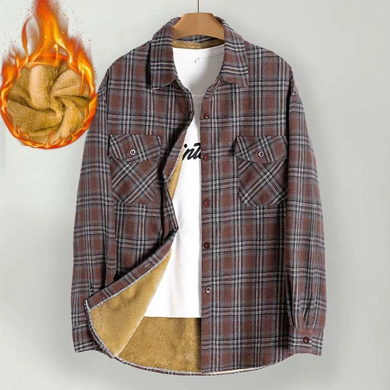 Winter Plus Velvet Thick Warm Plaid Shirt Coat Women Harajuku Long Sleeve Casual Check Blouse New Thermal Fleece Woman Outwear