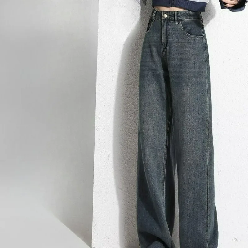 

Бархатные узкие широкие джинсы женские осенью и зимой с высокой талией грушевидные фигуры цементно-серые прямые брюки в стиле ретро