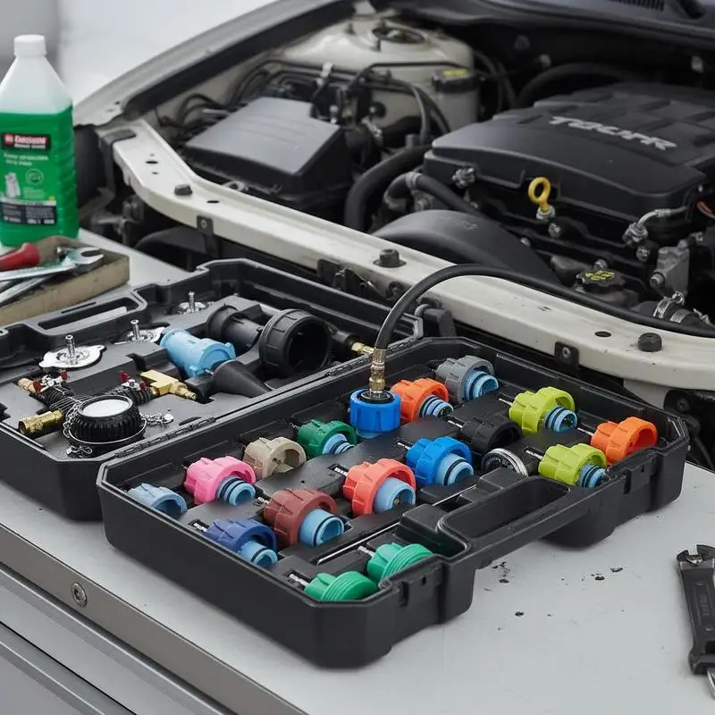 Kit de test de pression du liquide de refroidissement 28 pièces, testeur de système de refroidissement avec thermomètre, 17 adaptateurs métalliques et 3 bouchons de test, dispositif de remplissage et de purge de radiateur pour automobiles