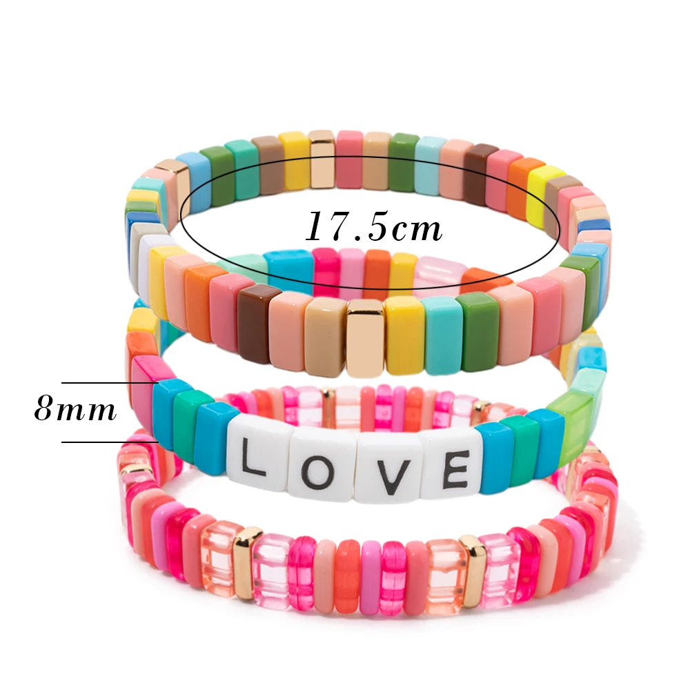 BEUTFOR Colorful Acrylic Bangle Sets Bohemian Rainbow Spring Summer Wrist Hand Accessory Bracelets