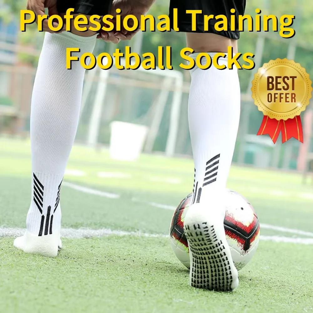 Anti Non Slip Football Socks Cut Black Long Length Adhesive Towel High Leg Grip Soccer Stockings Sports for Men and Children