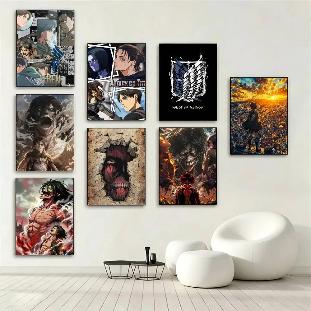 Hot Anime Attack on Titan  Poster Waterproof Wall Art Sticker For Bar Living Room Vintage Decor High Quality Print Gift