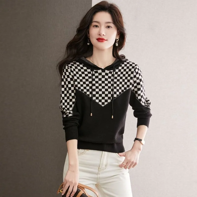 Hoodies femininos moletom fino algodão na promoção 2025 tendência novo em y2k japonês streetwear coreano xadrez feminino com capuz topo