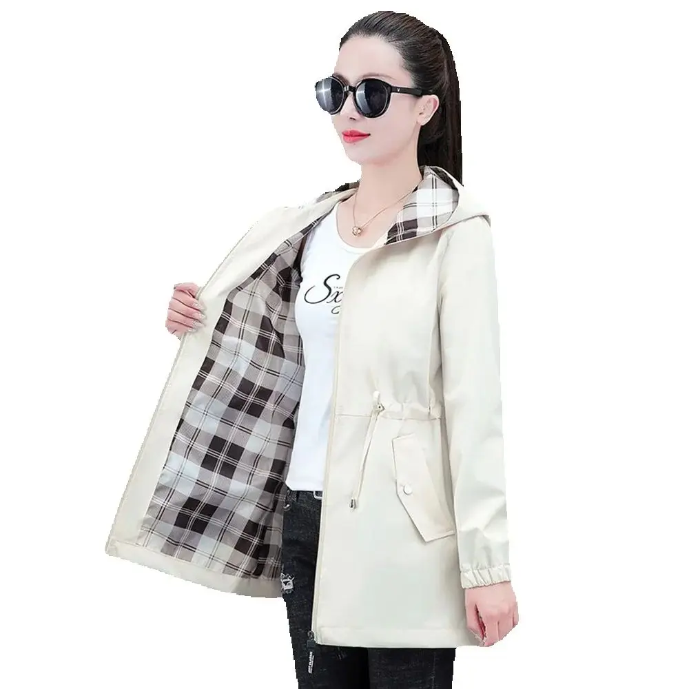 

(Lining) Spring And Autumn Fashion Coat Female 2024 Temperament Long Joker Jacket Hooded Casual Windbreaker Female.