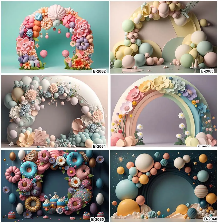 Wedding Ceremony Party Decoration Backdrops Floral Cupcake Balloons Arched Shape Backgrounds Wall Decor Newborn Studio Banner