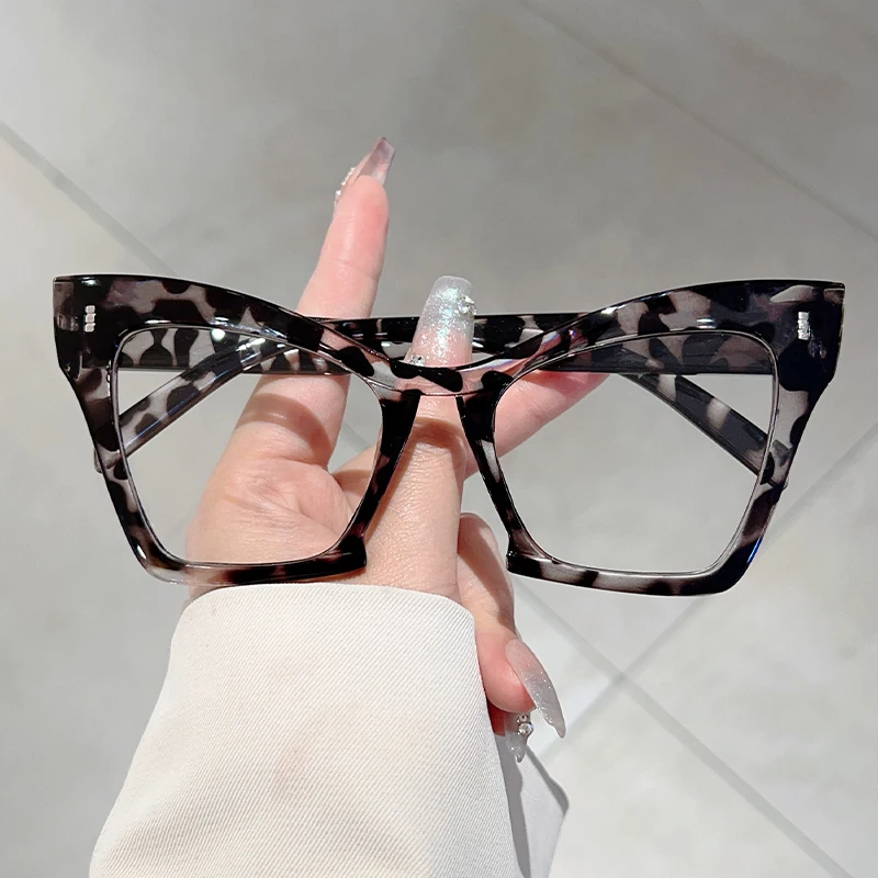 KAMMPT Übergroße Cat Eye Brille Frauen Neue Mode Blau Licht Blockieren Optische Rahmen Vintage Stilvolle Patchwork Dekor Brillen