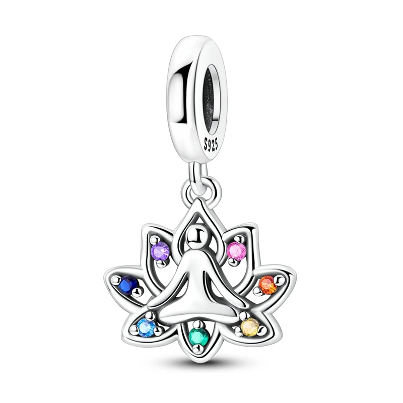 925 Sterling Silver Charms Bead CZ Zircon Yoga Lotus Dangle Fit Original Bracelet DIY Women Jewelry Gift